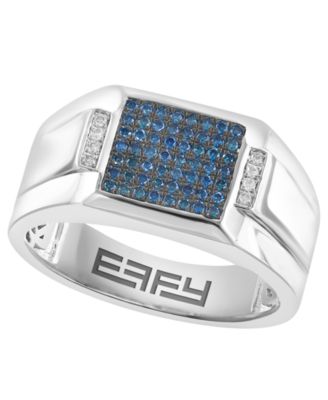 EFFY Collection - Men's White and Blue Diamond Ring (2/3 ct. t.w.) in Sterling Silver