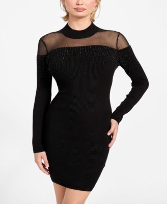 GUESS - Women's Embellished Sheer Panel Bodycon Dress