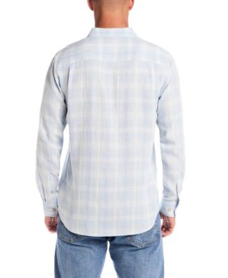 Men's Long-Sleeve Washed Herringbone Plaid Shirt
