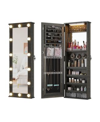 Farmhouse Jewelry Cabinet with Lockable Mirror & 10 LED Lights