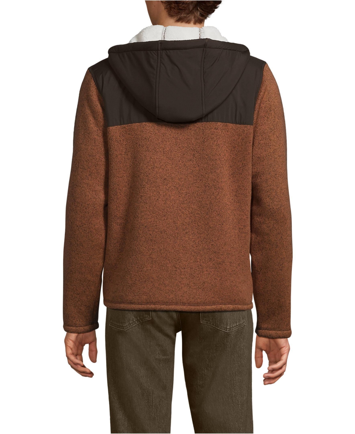 Lands' End Men's Sweater Fleece Mixed Media Full Zip Jacket
