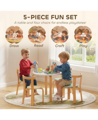 5 Piece Kids Table and Chair Set, Wooden Table and 4 Chairs,