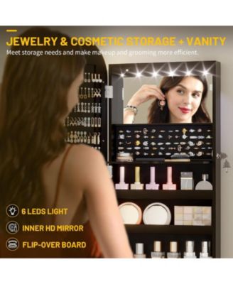 16" Hanging Jewelry Cabinet with Round Mirror Organizer