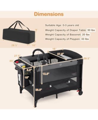 Baby Bassinet Bedside Crib with Changing Table Mattress Detachable Canopy Basket