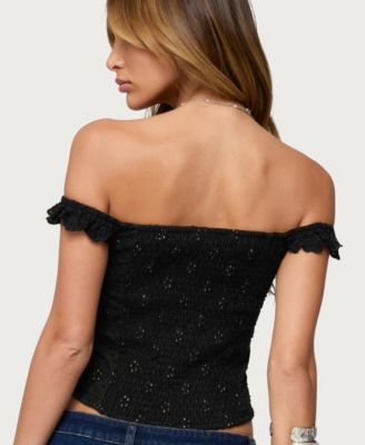Women's Jordana Ruffle Eyelet Off Shoulder Top