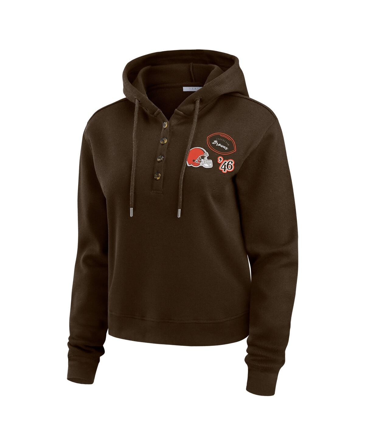 Wear By Erin Andrews Women's Brown Cleveland Browns Waffle Hoodie Pullover Top In Multi
