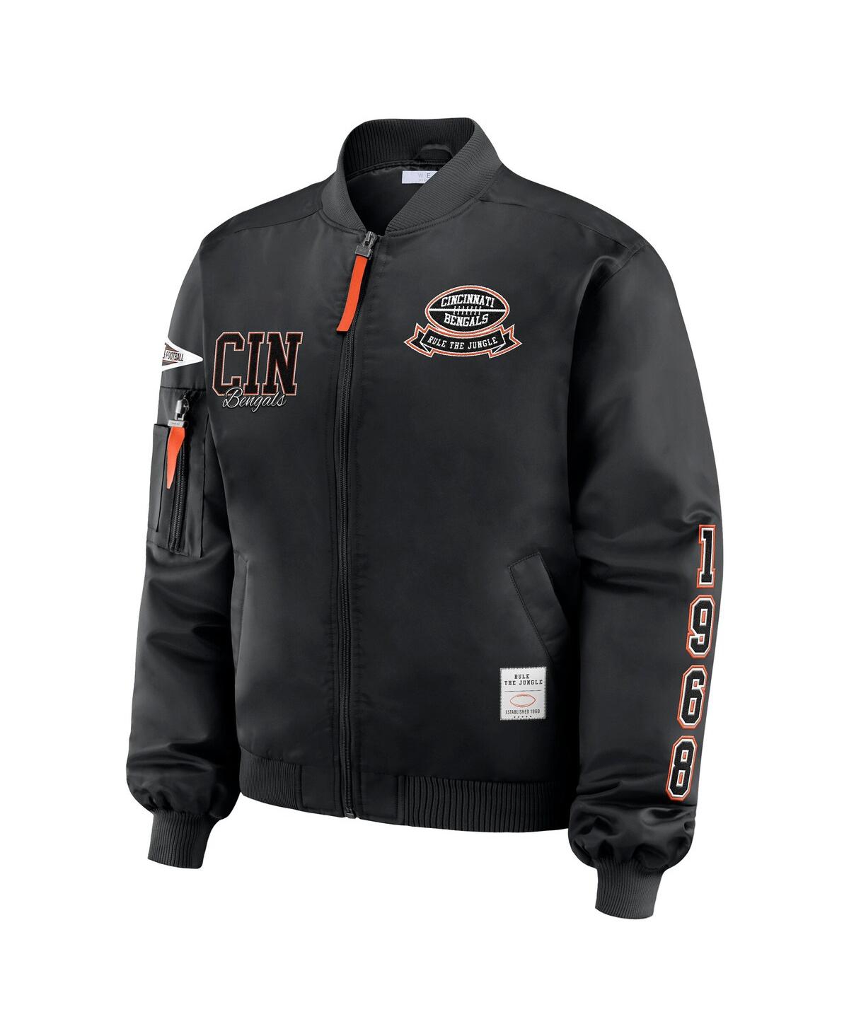 Wear By Erin Andrews Women's Black Cincinnati Bengals Patch Full-zip Bomber Jacket In Black