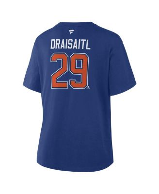 Women's Leon Draisaitl Royal Edmonton Oilers Authentic Stack Name Number T-Shirt