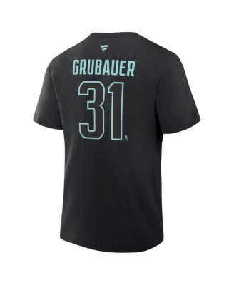 Men's Philipp Grubauer Black Seattle Kraken Authentic Stack Name Number T-Shirt