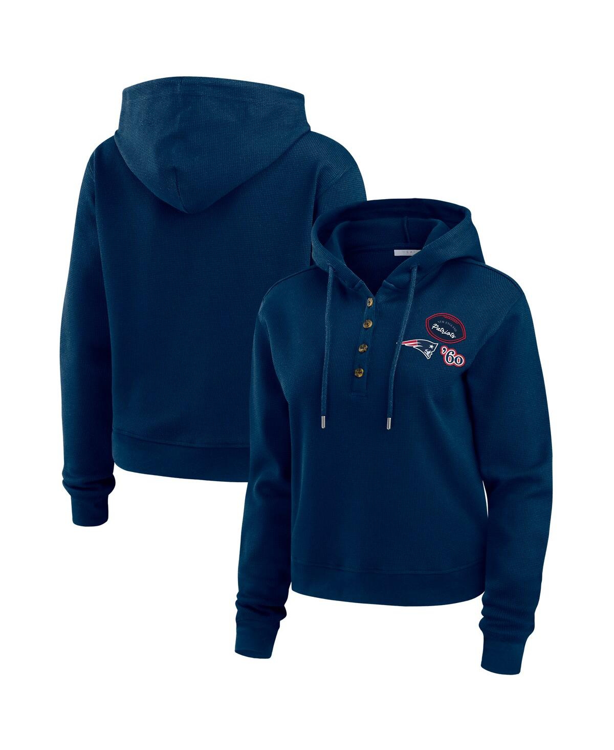 Wear By Erin Andrews Women's Navy New England Patriots Waffle Hoodie Pullover Top In Multi