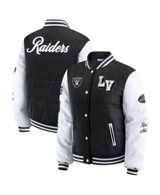 WEAR by Erin Andrews - Women's Black Las Vegas Raiders Varsity Full-Snap Puffer Jacket