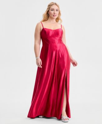 Trendy Plus Size Satin Studded Bustier Gown