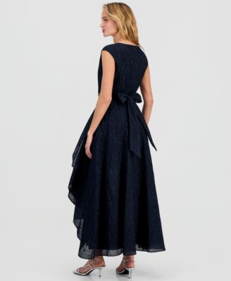 Women's Crinkle Taffeta Beaded Flower Gown