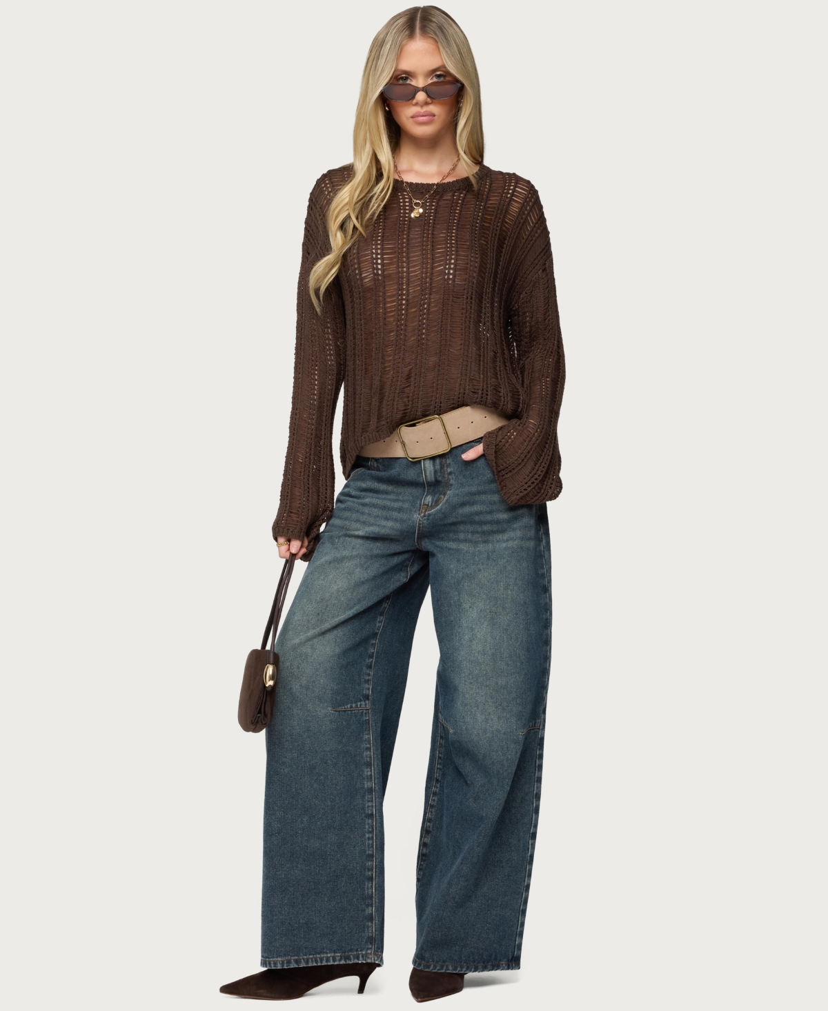 Edikted Women's Jaide Sheer Ladder Knit Sweater