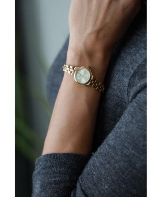 Women's 22mm Gold Dial Round Self-Adjust Link Bracelet Watch