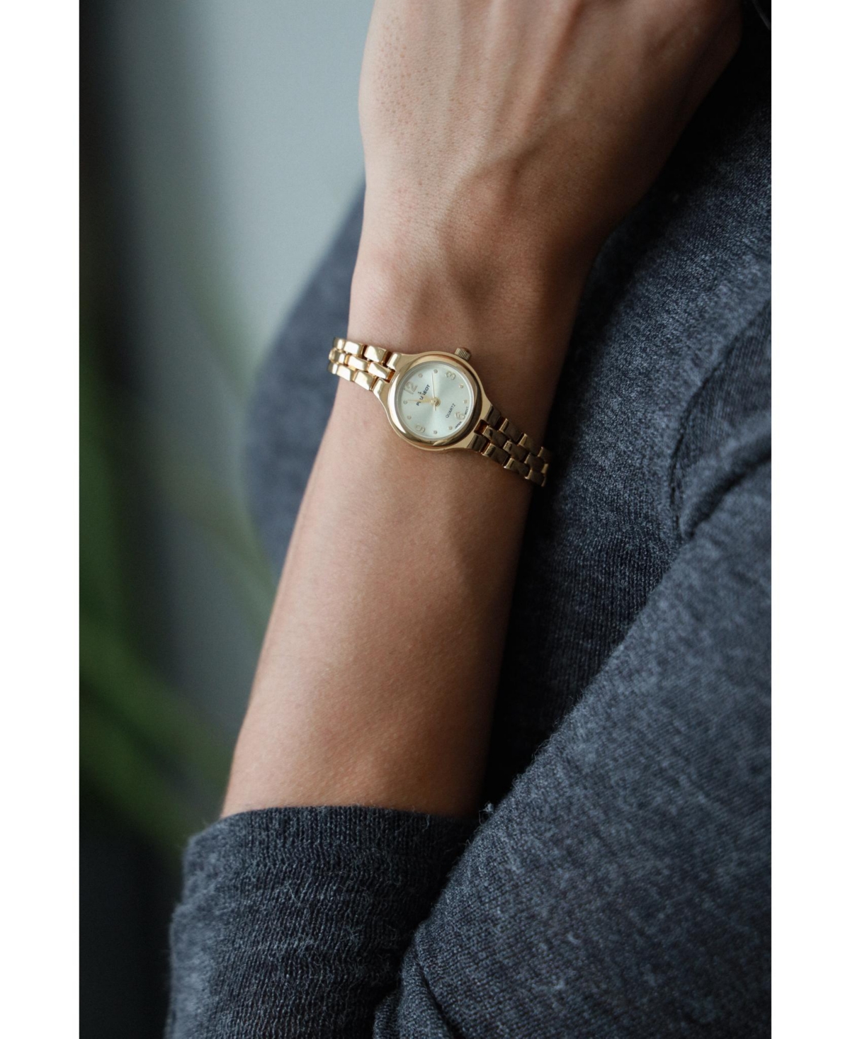 Peugeot Women's 22mm Gold Dial Round Self-Adjust Link Bracelet Watch