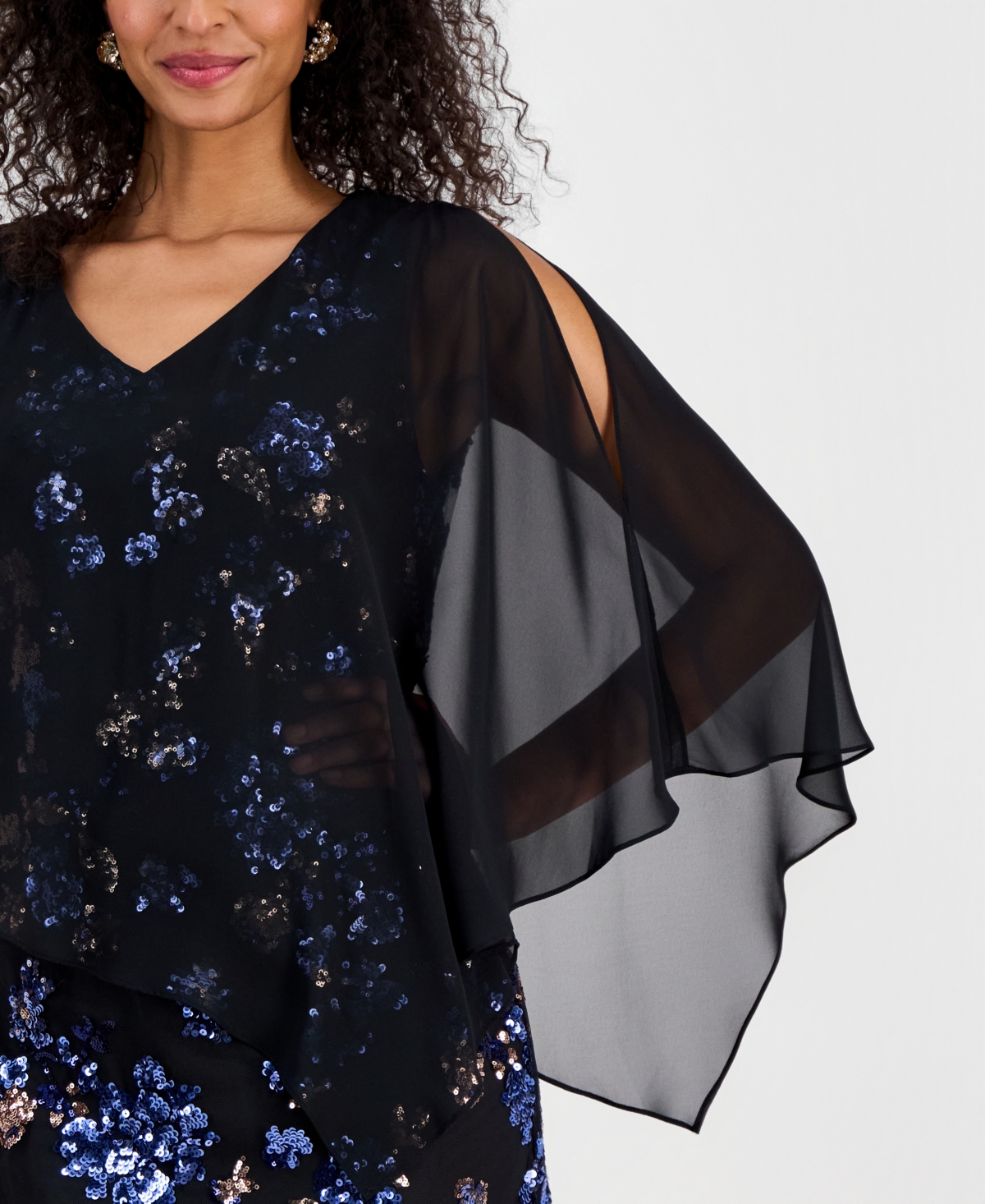 Sl Fashions Women's Sequined Chiffon-Overlay Dress