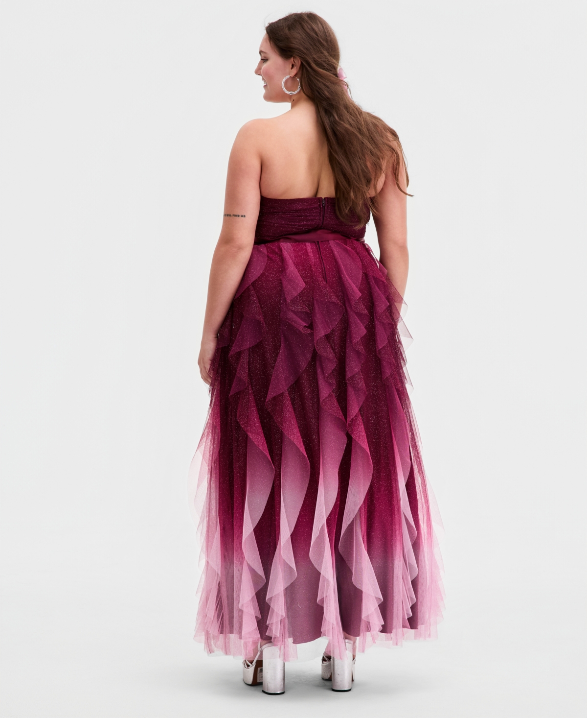 pear culture Trendy Plus Glitter Ombre Petal-Skirt Ball Gown