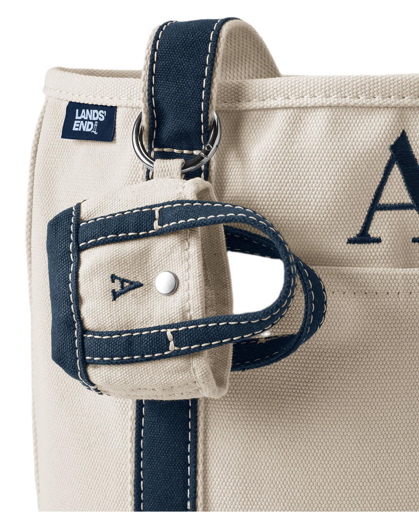 Женская сумка Lands' End Pre-Monogrammed Letter A Micro Canvas Tote, цвет: Натуральный / Тёмно-синий — фото 3