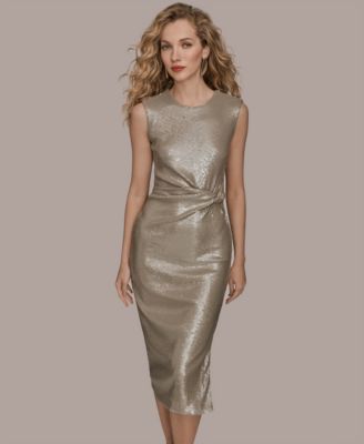 Women's Sleeveless Side Ruched Midi Dress