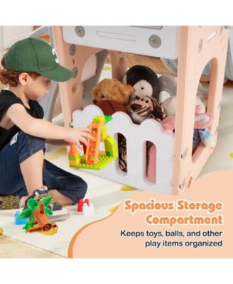 6-in-1 Toddler Slide L-shaped Playground with Basketball Hoop and Ladder