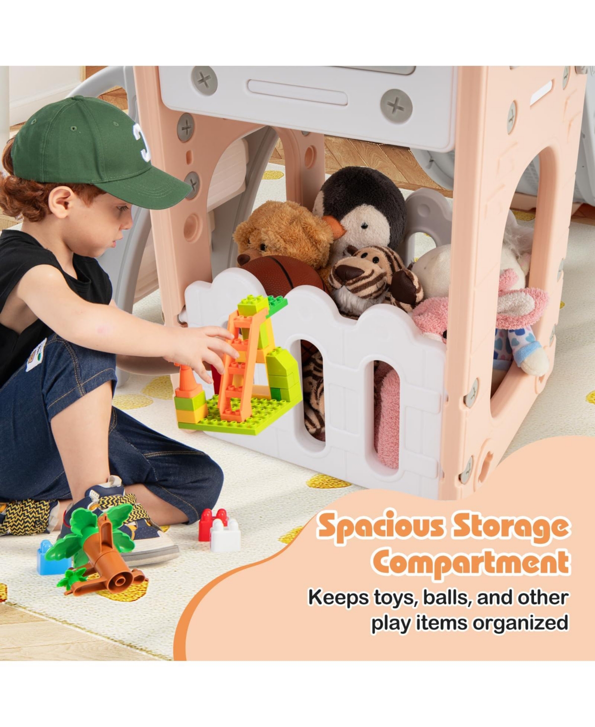 Mecale 6-in-1 Toddler Slide L-shaped Playground with Basketball Hoop and Ladder