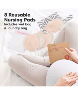 8pk Organic Nursing Pads, Washable Breast Pads + Wash Bag, Reusable Nipple Pads