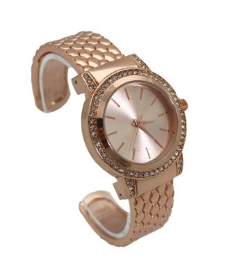 Rose Gold Solid And Rhinestones Bangle Watch