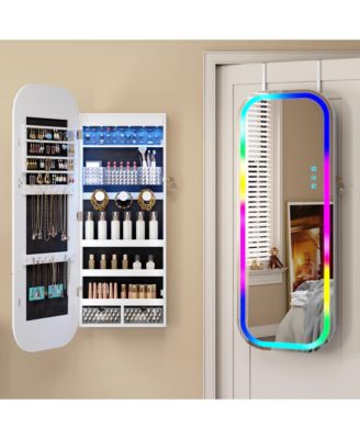 Hanging Round Mirror Jewelry Cabinet with Wall Mount Option