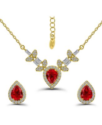 Gold Plated Baguette Cubic Zirconia Frontal Necklace and Earrings Set