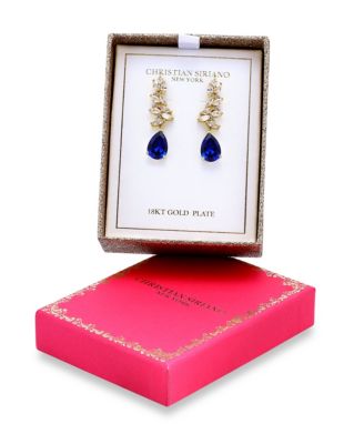 Christian Siriano New York Gold Plated Marquise Cubic Zirconia Cluster Drop Earrings - Blue