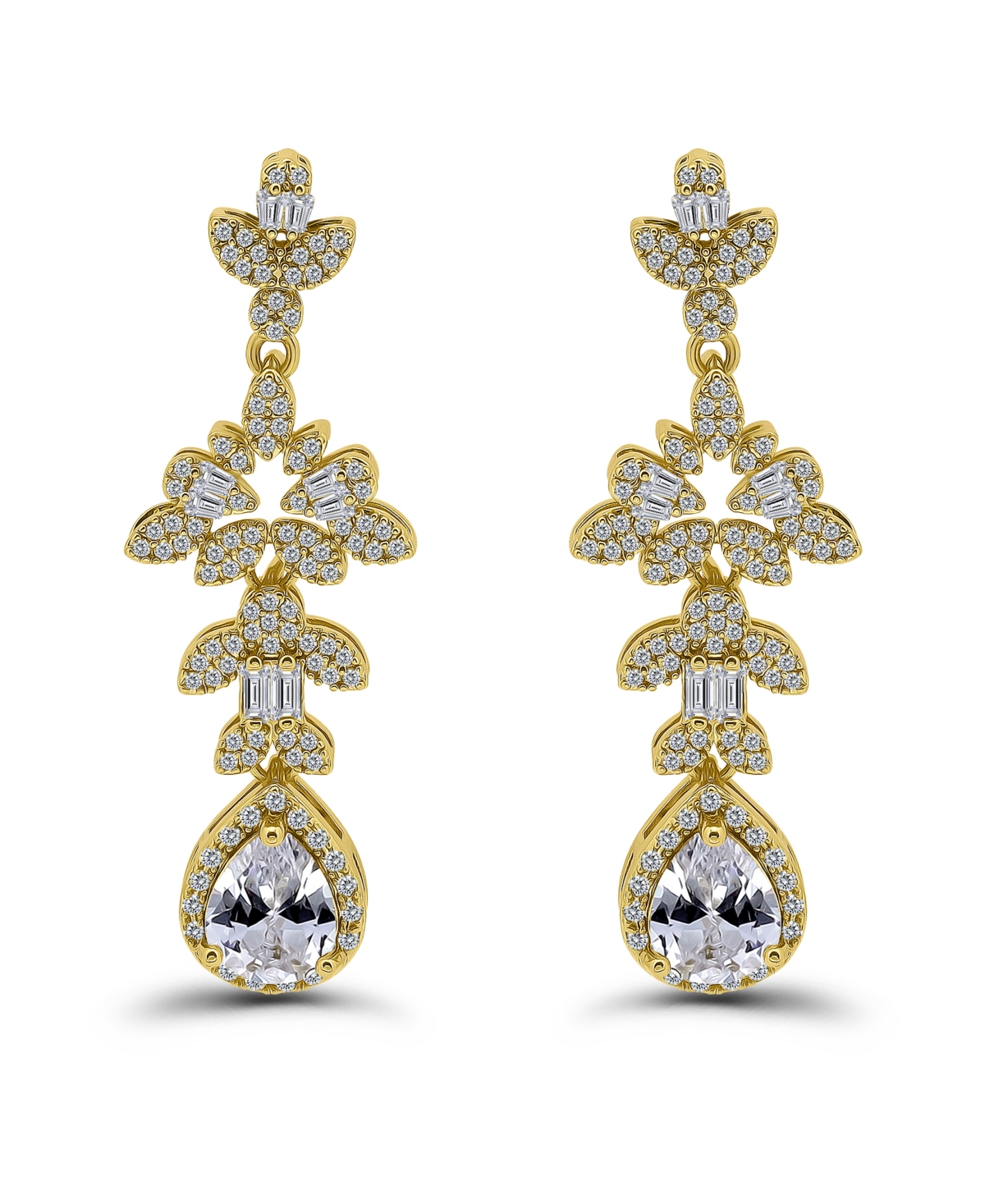 Christian Siriano New York Gold Plated Pave Cubic Zirconia Floral Post Drop Earrings In Gold