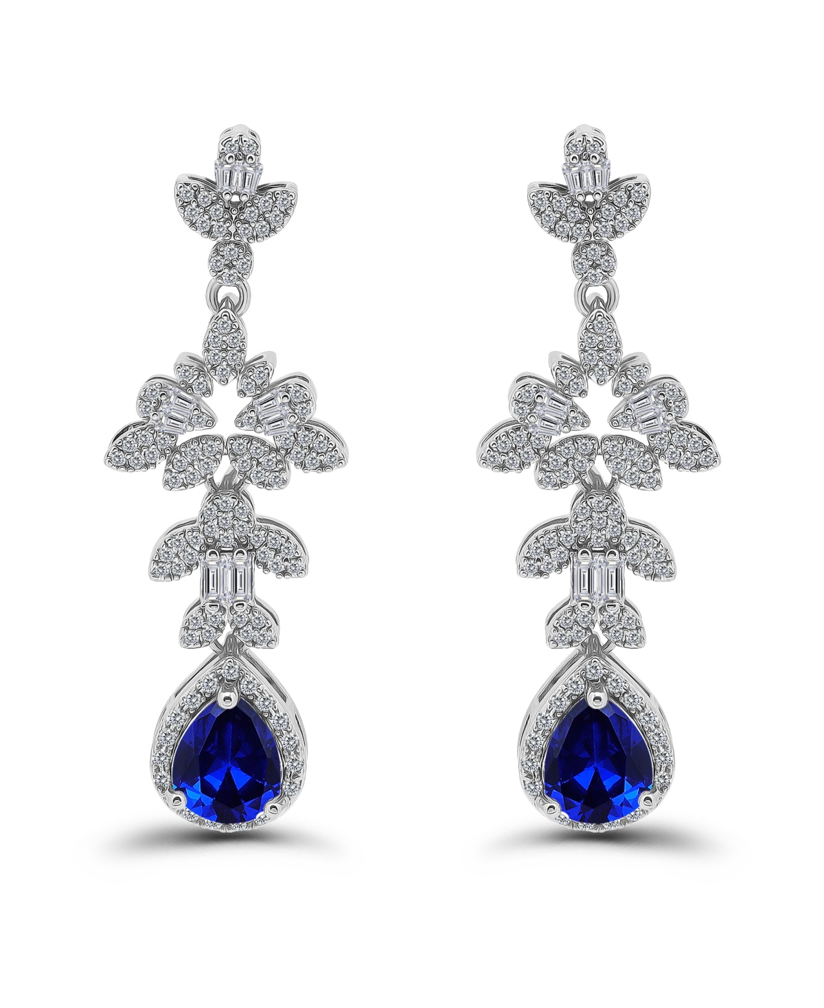 Christian Siriano New York Fine Silver Plated Pave Cubic Zirconia Floral Post Drop Earrings In Blue