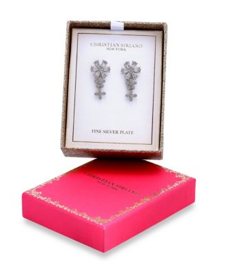 Christian Siriano New York Cubic Zirconia Flower Design Linear Drop Earrings - Silver