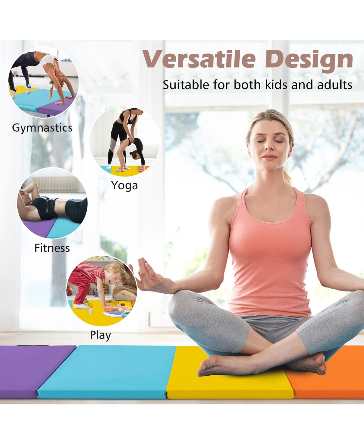 Sugift 5-Panel Folding Gymnastics Mat for Kids