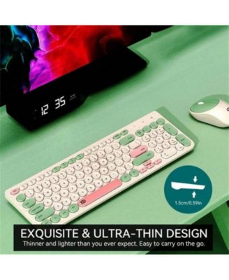 Wireless Keyboard and Mouse Combo – 2.4GHz Cordless, Quiet Slim Set with Cute Round Keys for Laptop, Computer, TV