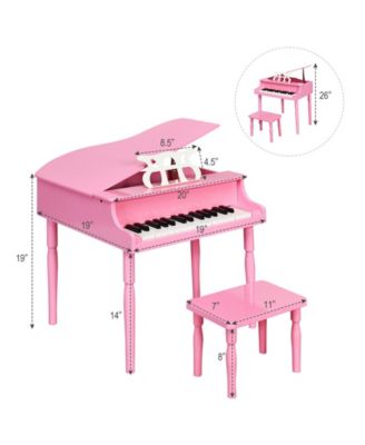 Pink 30-Key Wood Toy Kids Grand Piano with Bench and Music Rack