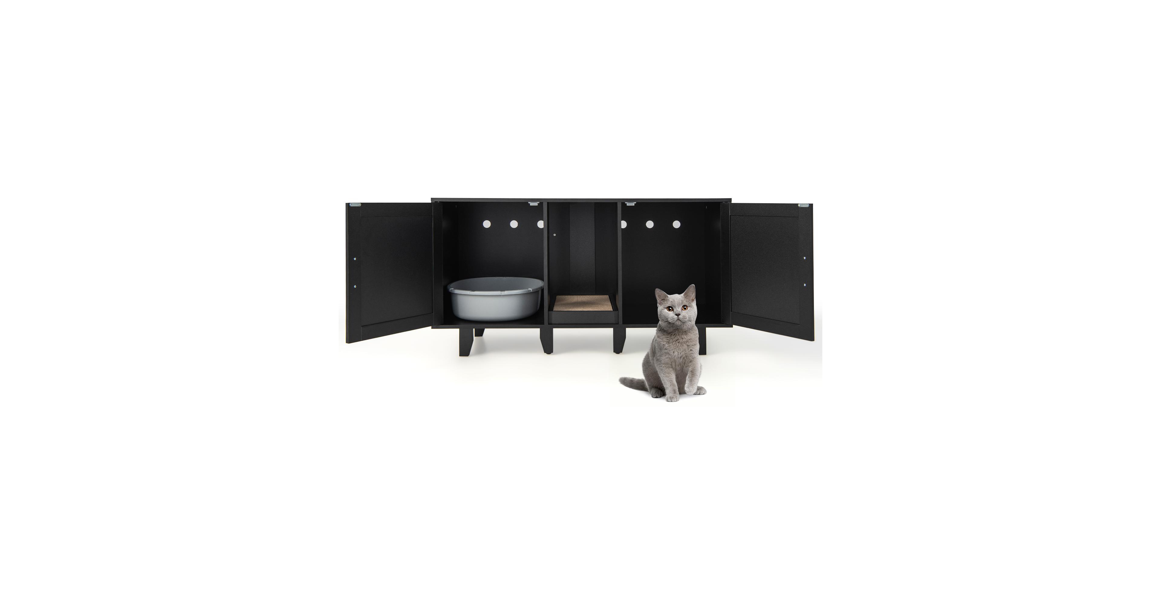 Sugift 2-Door Cat Litter Box Enclosure with Winding Entry and Scratching Board
