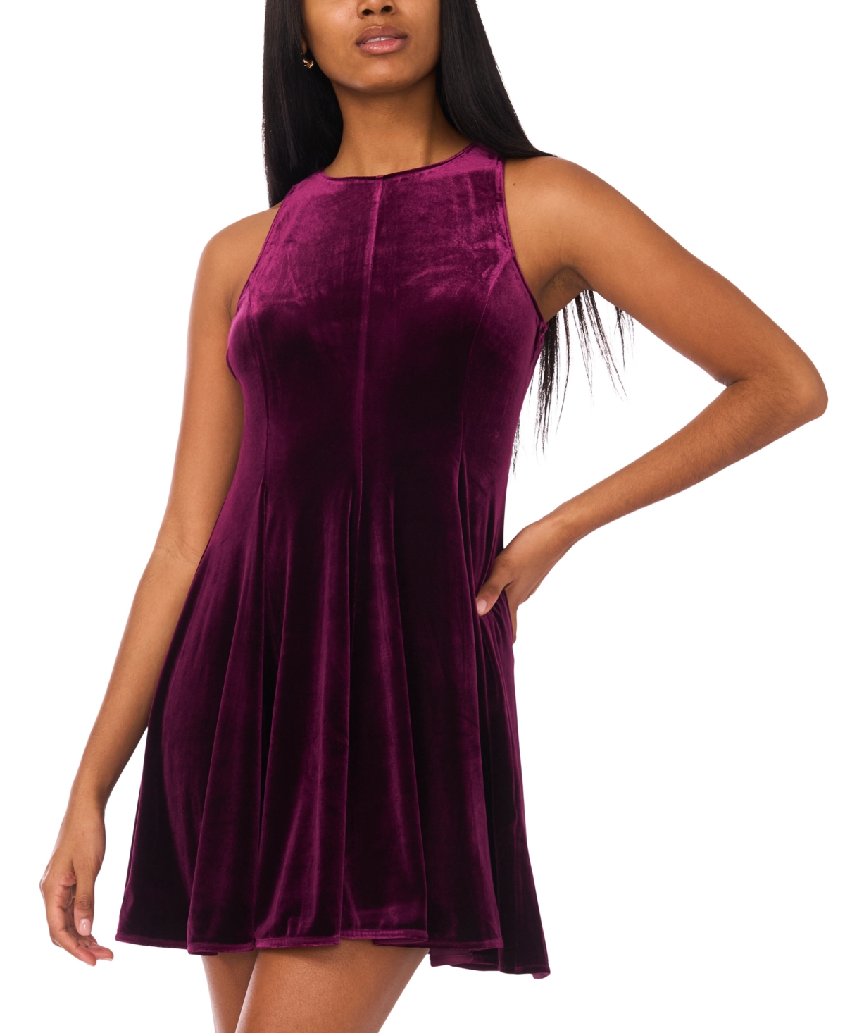 Msk Petite Velvet Trapeze Fit And Flare Dress In Purple