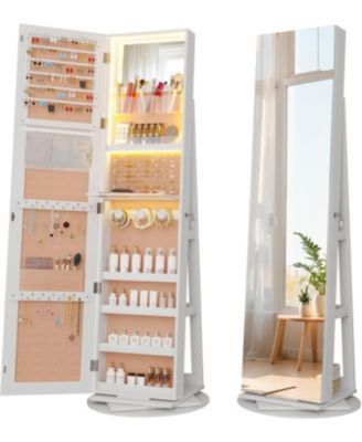 360° Swivel Jewelry Full-Length Mirror Cabinet with Lights