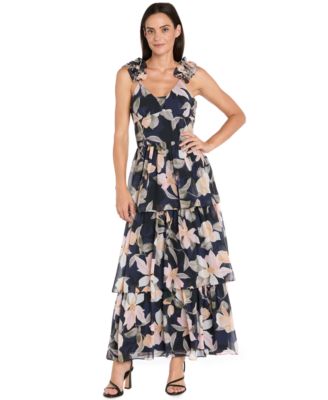 Women's Long Tiered Ruffled Shoulder Maxi Dress