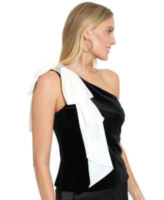 Women's Mixed Media One Shoulder Sleeveless Top