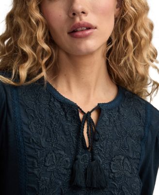 Women's Embroidered Bib Peasant Top