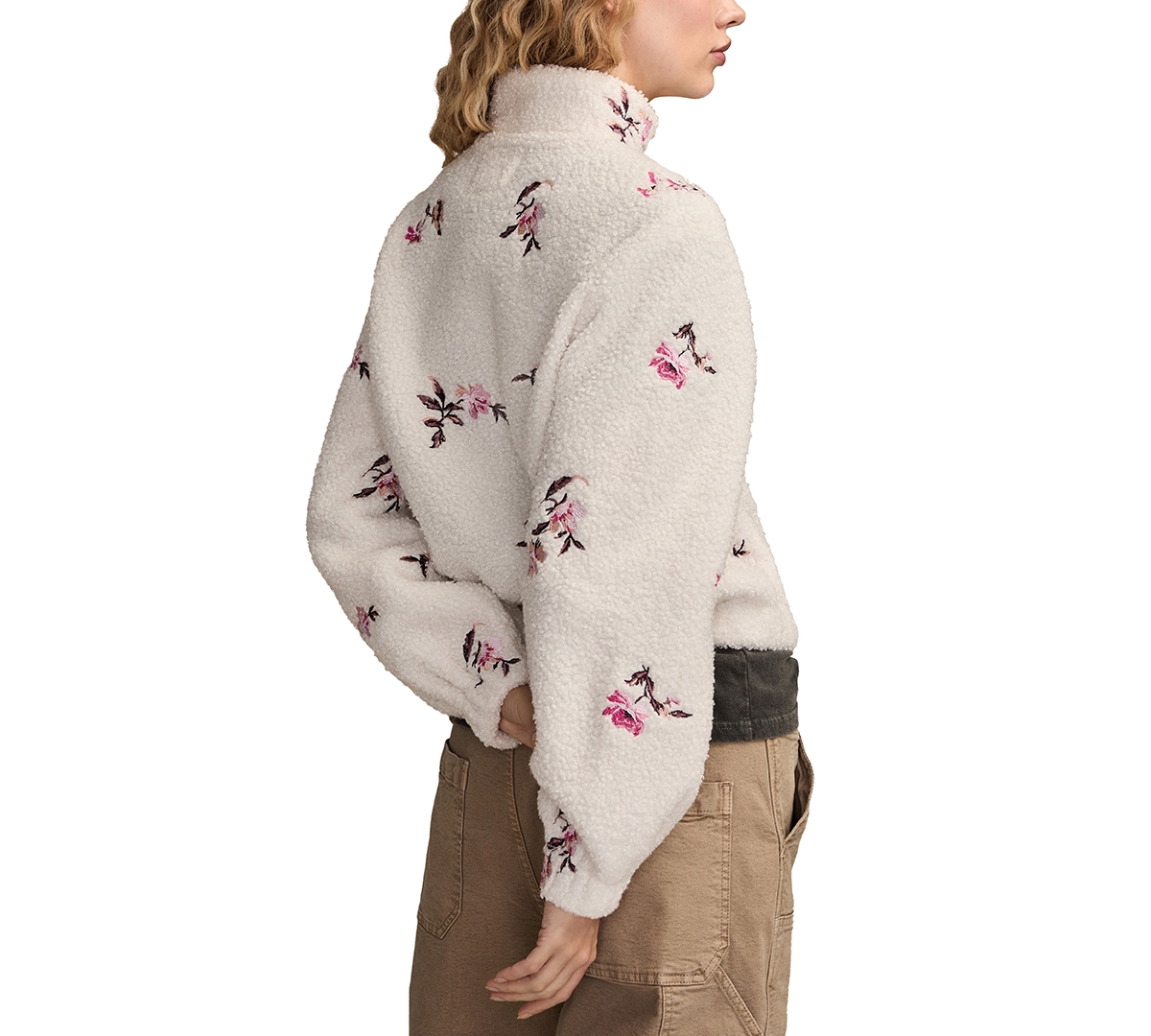 Lucky Brand High Pile Half Zip Top In Gray