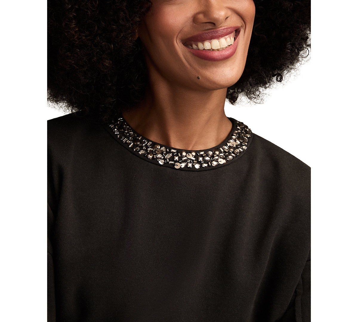 Lucky Brand Beaded Crewneck Sweatshirt In Black