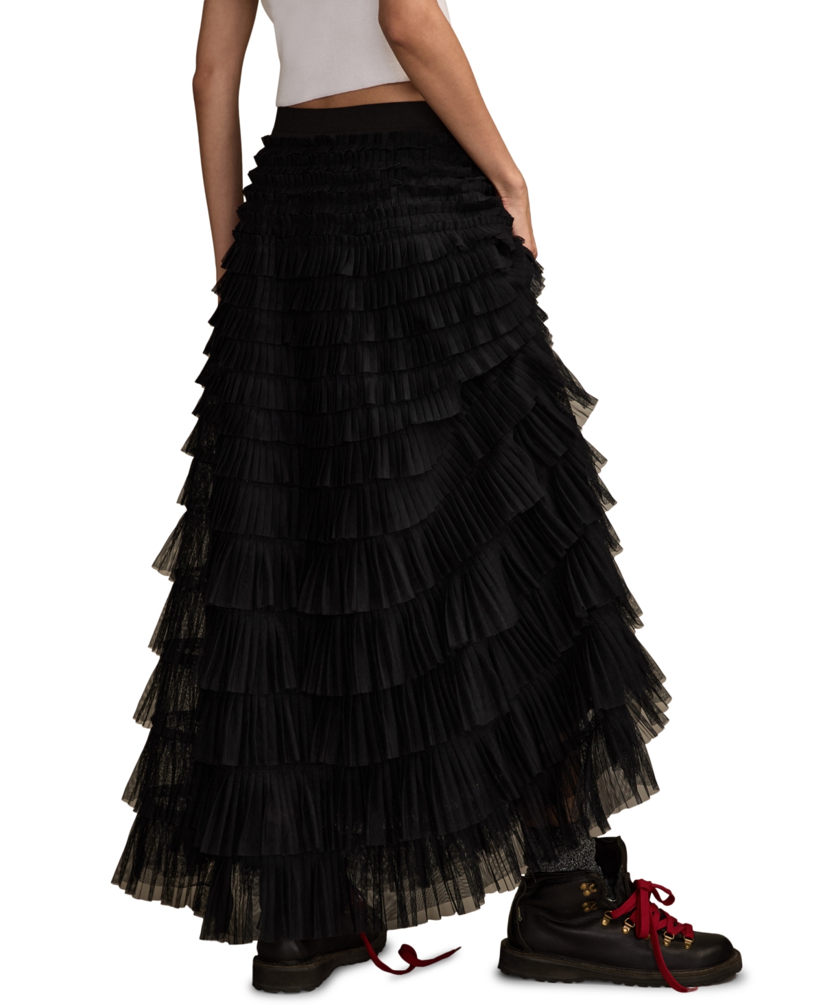 Lucky Brand Tiered Ruffle Tulle Maxi Skirt In Black