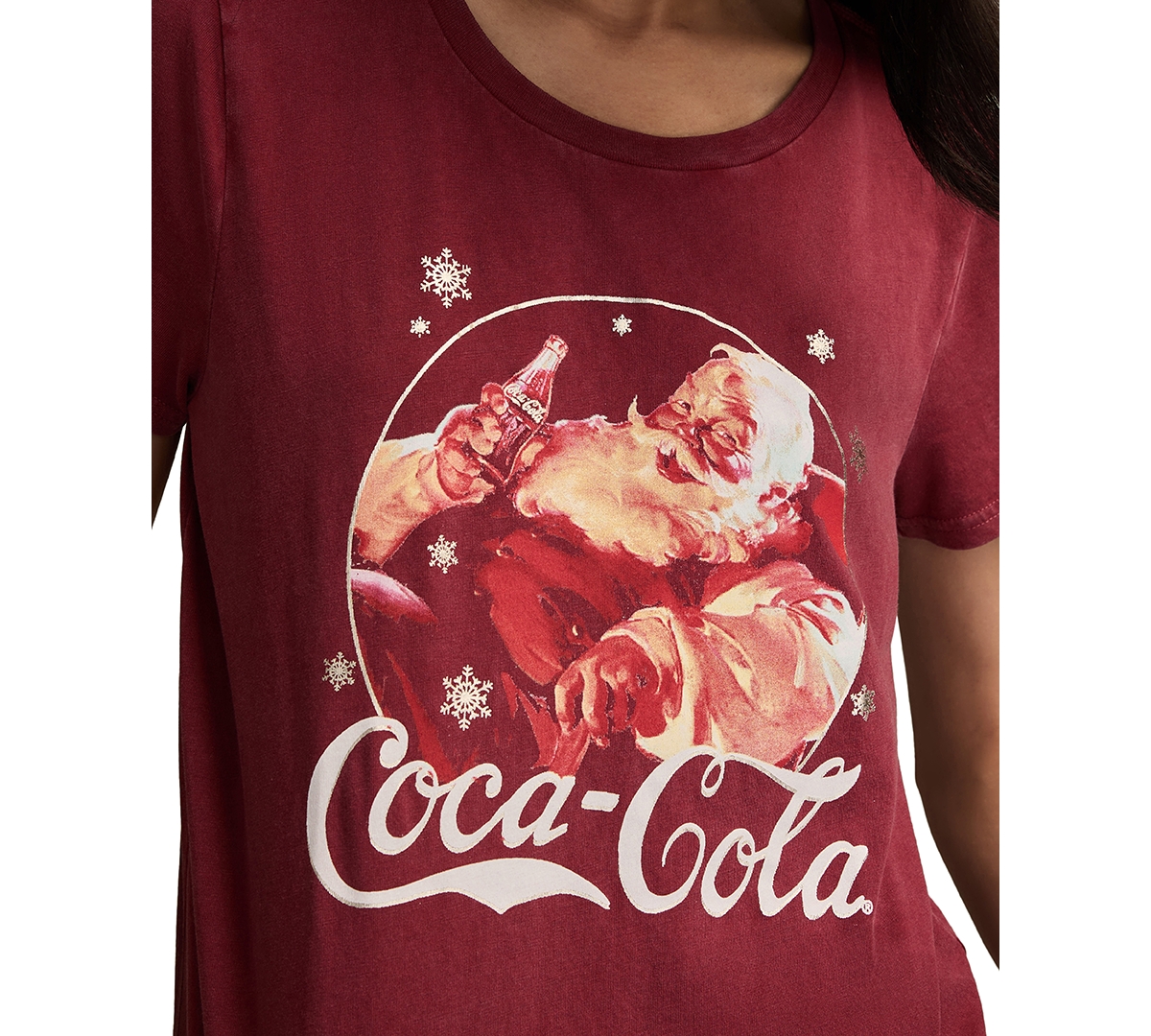 Lucky Brand Women's Coca Cola Circle Santa Graphic Print Top In Brown