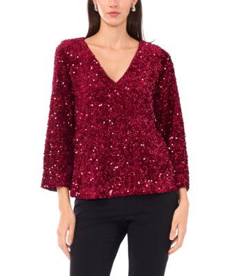 MSK - Women's Velvet V-Neck Top with Sequins