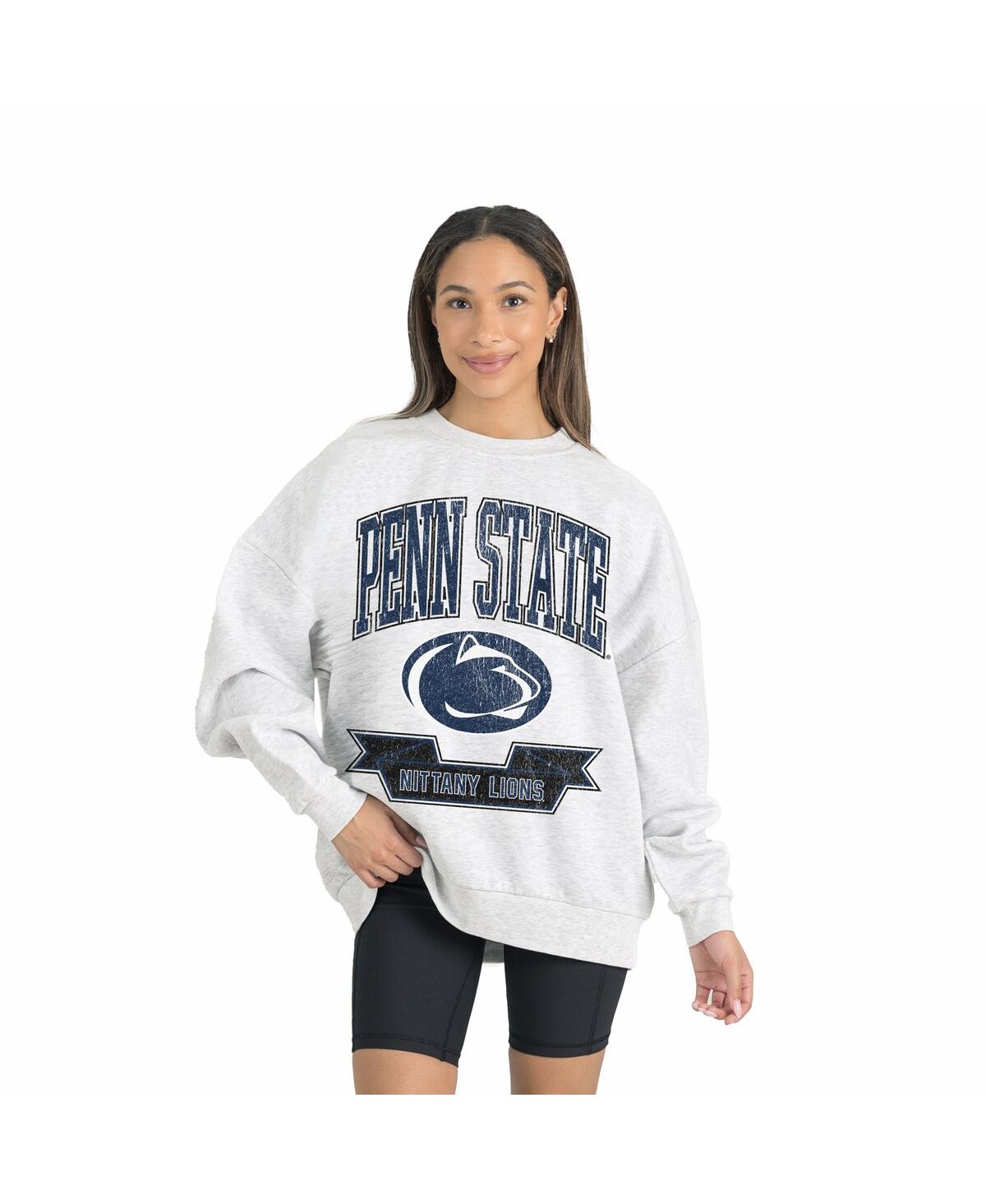 Gameday Couture Women's Gray Penn State Nittany Lions Premium Fleece Drop Shoulder Oversized Pullover Sweatshirt In Blue