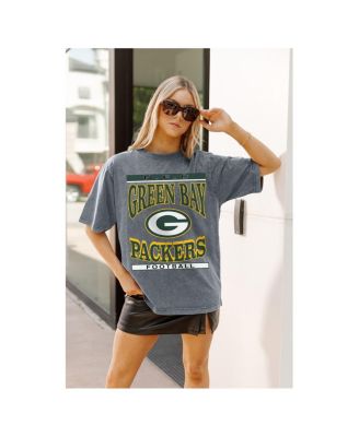 Women's Gray Green Bay Packers Oversized Classic Grind Washed T-Shirt